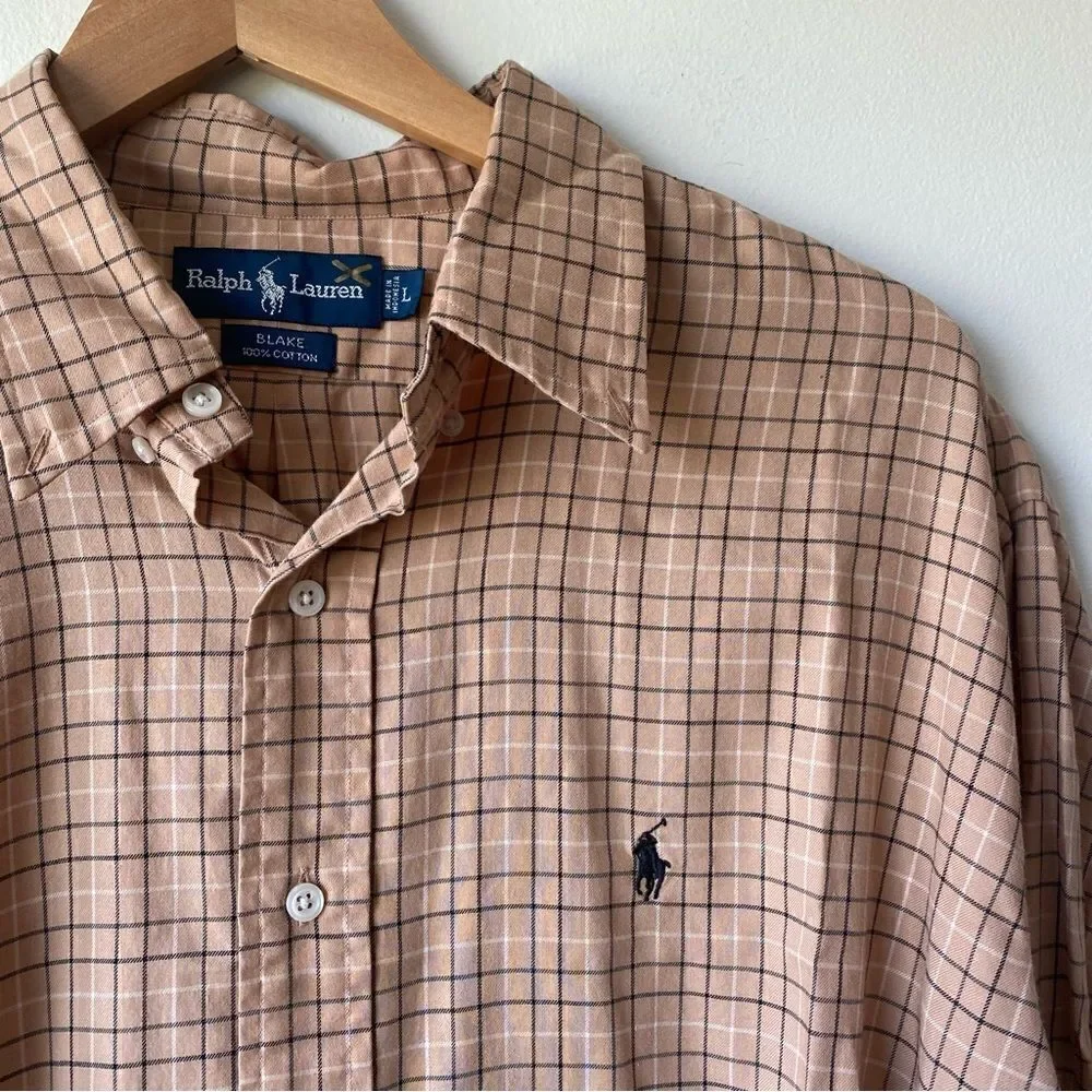 Ralph Lauren Blake brown/tan cotton button down shirt men’s large